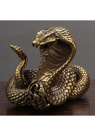 Kobra Heykeli Süs Zodyak Yılan Minyatür Figürler Bakır Masaüstü El Sanatları