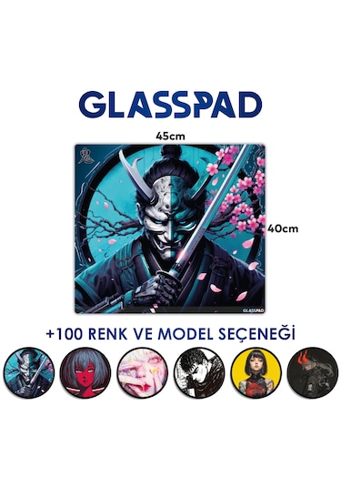 Glasspad Cam Mouse Pad - Premium Temperli Cam - 45x40 Cm Medium Oni Samurai