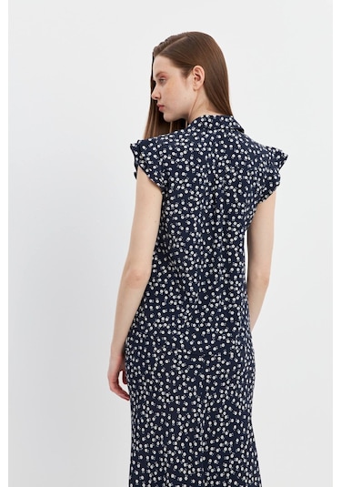 Stella Pulvis Lacivert Kolu Volanlı Gömlek Lacivert