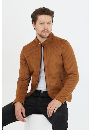Erkek Taba Dar Kesim Süet Ceket Mont- Taba