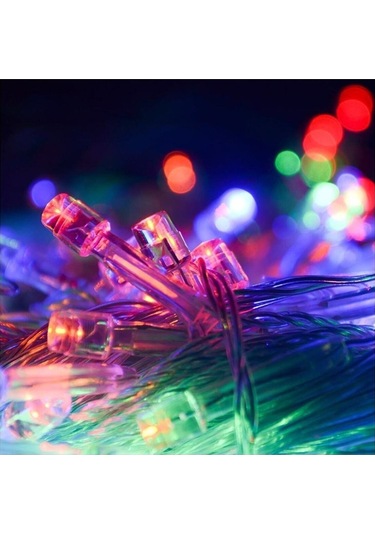 Karışık Renkli Işıklı Yılbaşı Ağacı Işığı Yeni Yıl Led 10 Metre Kablolu Fişli 100 Ledli 8 Modlu Çok Renkli