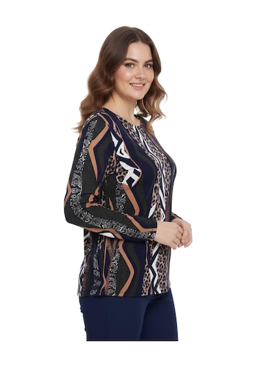 Linsolita Kadın V Yaka Modelli Baskılı Bluz Bgl-st05107 Lacıvert