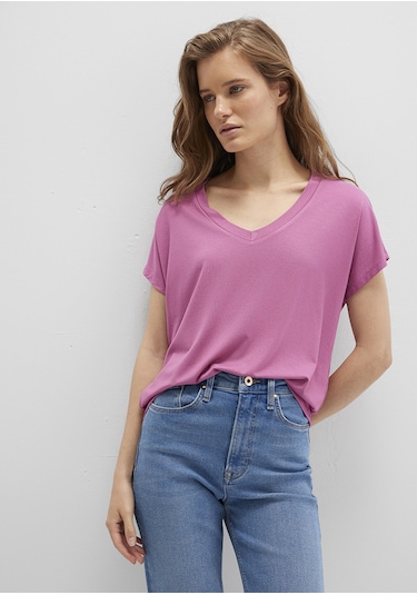 Mavi - V Yaka Pembe Basic Tişört 167714-70955 Pembe