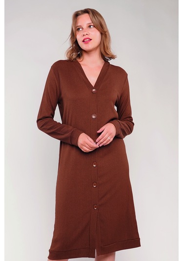 Gabria Ön Düğmeli Seul Uzun Hırka Kahverengi