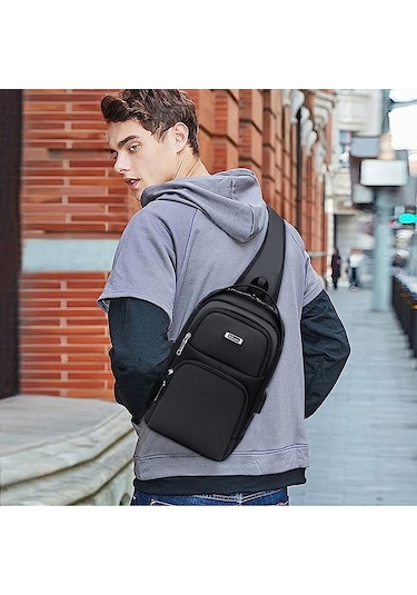 Wiersoon W51831 Tek Askılı Şarj Portlu Omuz/göğüs/sırt Çantası Siyah