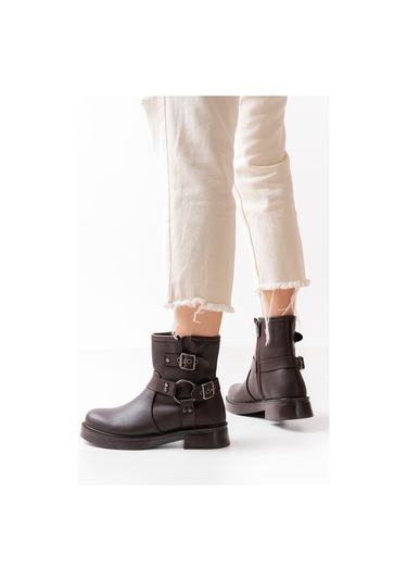 02-2013 Kahverengi Toka Aksesuarlı Fermuarlı Günlük Kadın Bot-b Kahve Süet Kahverengi