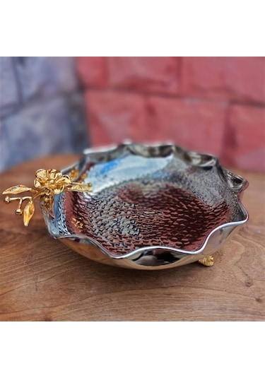 Nikelli Dövme Bakır Çikolata ve Şeker Kabı 30  cm