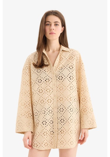 DeFacto 	Regular Fit Pamuklu Brode Plaj Gömleği-Fall in Love C0506AX25SMBG387