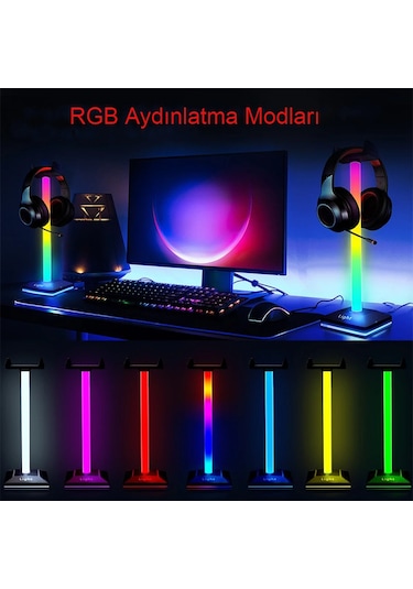 Rgb Gaming Kulaklık Standı Led Aydınlatma Usb Type-c Giriş 10renk
