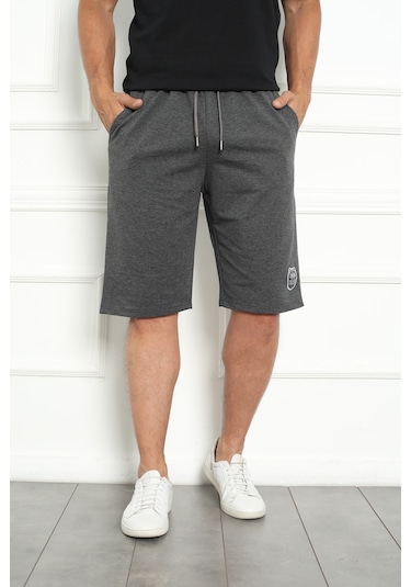 Erkek Şort Bermuda Kurt Armalı Beli Bağcıklı Ipli Cepli Büyük Beden Geniş Beden Aralığı Antrasit Nıc1067 R50 Antrasit