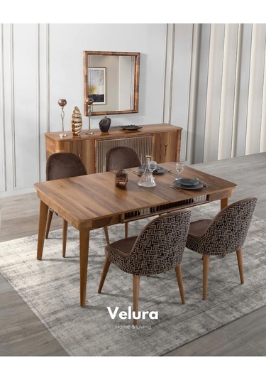 Miryan Yemek Odası Takımı Yemek Masası + 4 Adet Sandalye Kahverengi