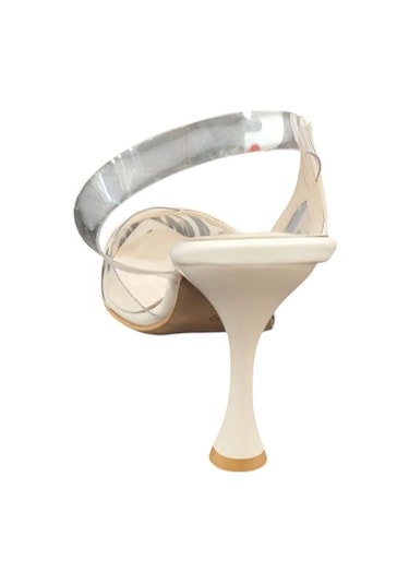 Ventes 7632504z 10 Cm Topuk Boyu Sivri Burun Önü Şeffaf Leopar Detaylı Kadın Şık Topuklu Ayakkabı Ten