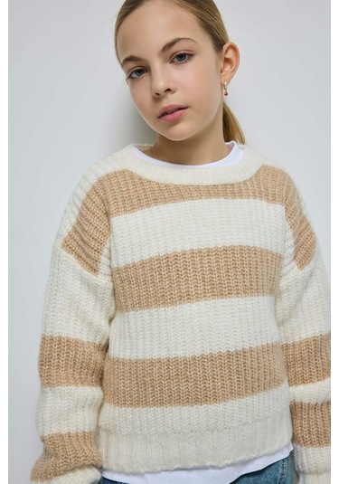 DeFacto Kız Çocuk Çizgili Bisiklet Yaka Triko Kazak A6009A824WNBG387 Bej