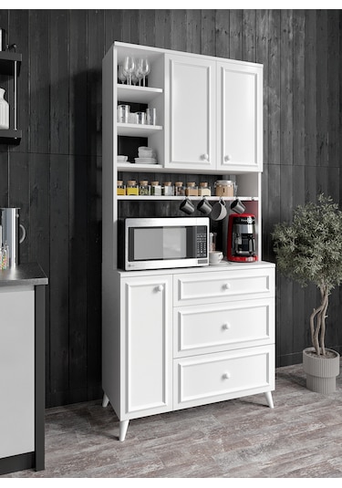 Stella Country Kahve Köşesi Beyaz-meşe 90cm, Erzak Dolabı, Kiler