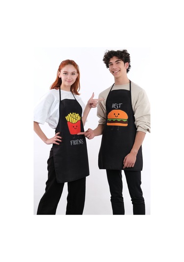 Beautiful İkili Paket Sıvı Geçirmez Su Geçirmez Mutfak Önlüğü Hamburger Siyah
