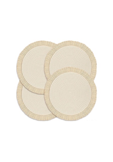 Mufunye 4'lü Yuvarlak Pamuklu Yıkanabilir Masa Örtüsü - 33 Cm Isıya Dayanıklı Rustik Dekor Bej