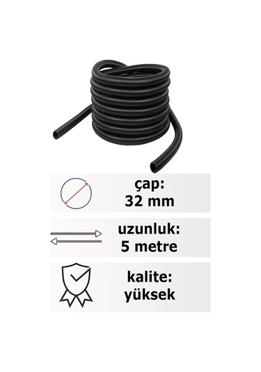 Lg Endüstriyel Süpürgeler İçin Uyumlu 5 Metre Hortumu 32 Mm Çaplı Siyah Renkli