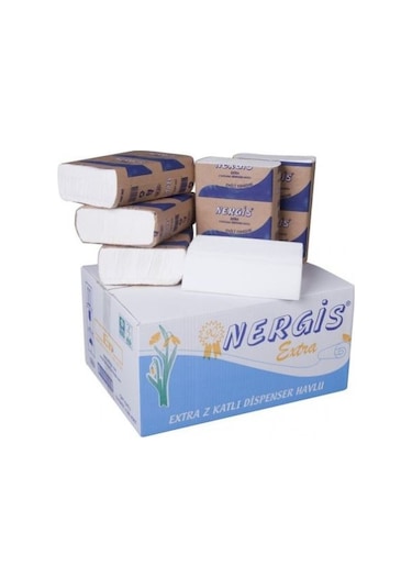 Nergis Extra Z Katlamalı Dispenser Havlu 200'lü 12'li Paket 22 x 23 CM