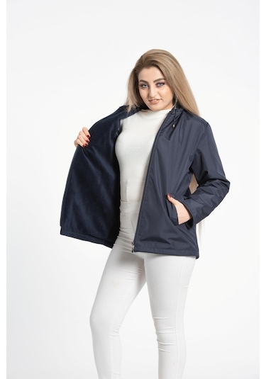 Vetre Kadın Polarlı Yağmurluk Mont Lacivert Büyük Beden 1005 Çok Renkli