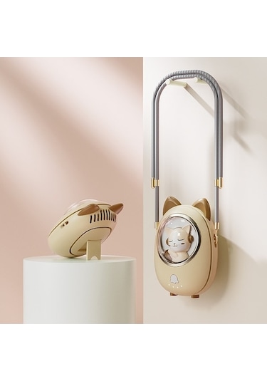 Çocuk Asma Boyun Fanı Usb El Işık Parlayan Mini Taşınabilir Fan Sarı