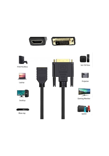 Dvı -d 24+1 Erkek To Hdmı Dişi Çevirici Video Kablo 30 Cm