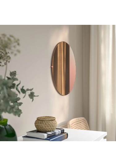 Yuvarlak Ayna Skogsgransen Bakır Rengi, 50 Cm Meridyendukkan Sade Modern Tasarım Bakır