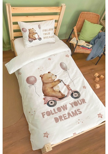 Organik Tek Kişilik Nevresim Takımı 160x220 - Minik Gezgin Renkli