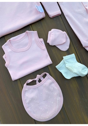 Peruflic Dantel İşlemeli 10 Parça Yeni Doğan Hastane Seti %100 Pamuk Pembe