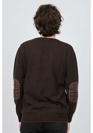 Desen Triko Erkek V Yaka Saf Yün Kazak 0246538 Kahverengi Kahverengi