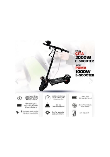 Sway Puma 1000w Hidrolik Fren Elektrikli Scooter Siyah - Kırmızı