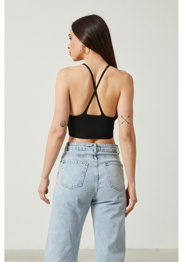 Twenty3 Kadın Super Crop Sırt Detaylı Triko Büstiyer Bluz 001