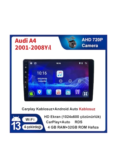 Audi A4 2001-2008yıl 4gb Ram 32gb Hafıza Android Carplay Araç Mul