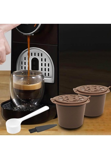 Suntek Cafe Bar Style A Brown Için Kaşık Kahve Gereçleri Ile Yeniden Kullanılabilir Kahve Kapsülleri