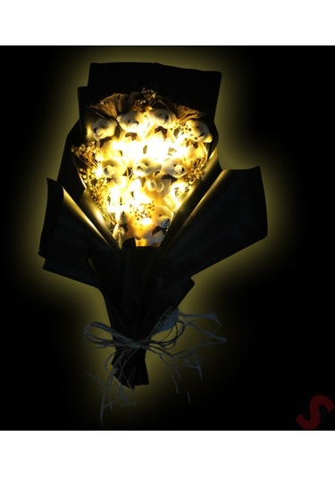 9 Pelüş Ayıcıklı, Kuru Çiçekli Ve Led Işıklı Buket, 54x36cm