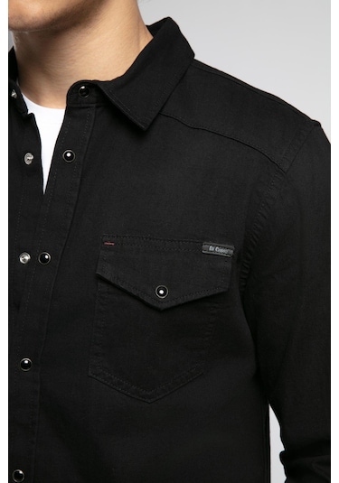 Lee Cooper Worner 1 Erkek %100 Pamuk Jean Gömlek-19642 Siyah
