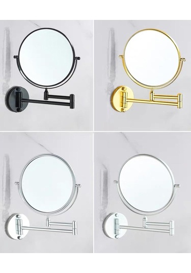 Suntek Yuvarlak Çift Taraflı 3X Büyüteçli Duvara Monte Makyaj Aynası Gümüş