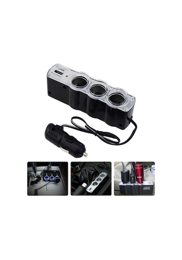 3 Port + 1 Usb Oto Araç Çakmaklık Çoğaltıcı Çoklayıcı Hub