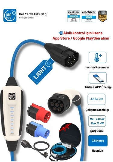 Çantalı Premium Set 16a Light 11kw Ev Prizi 7.5m Ac Mobil Monofaze & Trifaze Şarj Wallbox 11 Kw