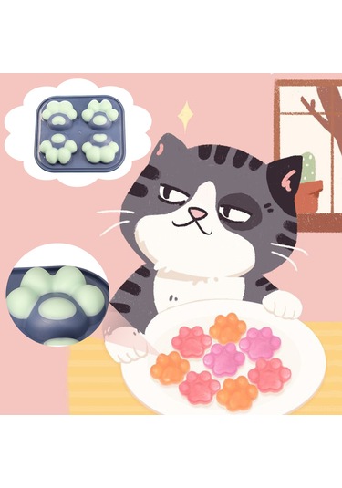 Kosona Kedi Pençe Şekilli Silikon Molde - Kapaklı Buzluk, Çikolata, Jelatin, Şekerleme Yapım Kalıbı Mavi Çok Renkli