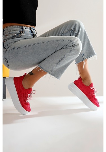 Benito Fuşya Triko Streç Kalın Tabanlı Sneakers 001