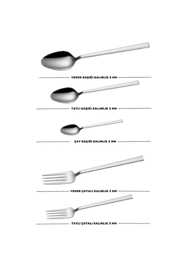 Lugga Doğa Yemek - Tatlı Çatal Kaşık Ve Çay Kaşık Takımı 6 Kişilik 30 Parça Gri