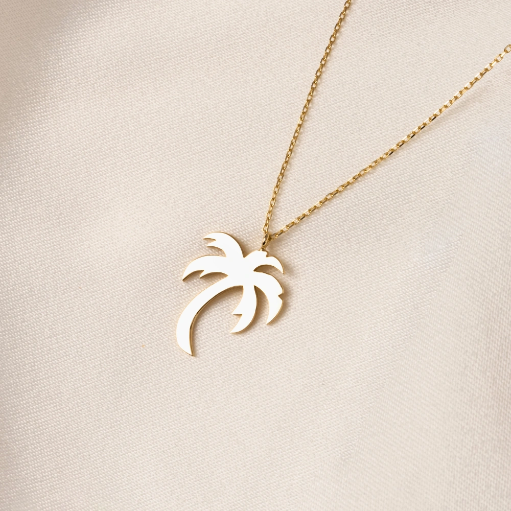 Gümüş Kolye - Palmiye Ağacı 925 Ayar Gümüş Kolye Sarı