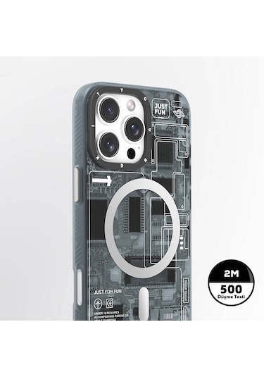 İphone 16 Pro Uyumlu Kılıf Magsafe Şarj Özellikli Youngkit Technology Serisi Kapak Gri