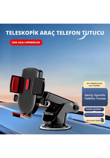 Polham Güçlü Vantuzlu Araç İçi Cam Ve Torpido Üstü Telefon Tutucu, Uzayabilen, Ergonomik 360 Derece Dönebilen