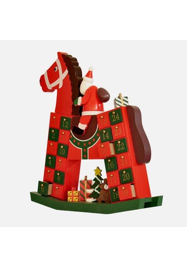 Ahşap Yılbaşı Süpriz Takvimi - Atlı Noel Baba Standart