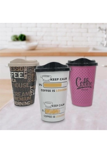 Buffer 3 Adet Kahve Bardağı Seti Dekoratif Plastik Kahve Muhafaza Bardağı Çok Renkli