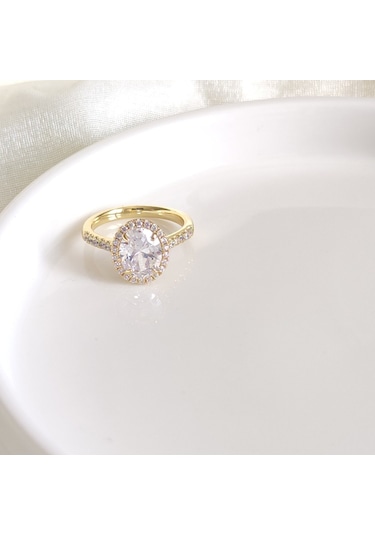 Xupıng Oval Taşlı Gold Yüzük - 14 Beyaz