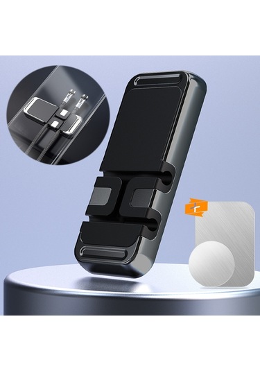 S15 Manyetik Alüminyum Alaşımlı Braket Veri Kablosu Depolama Sticker Araç Telefonu Tutucu Siyah