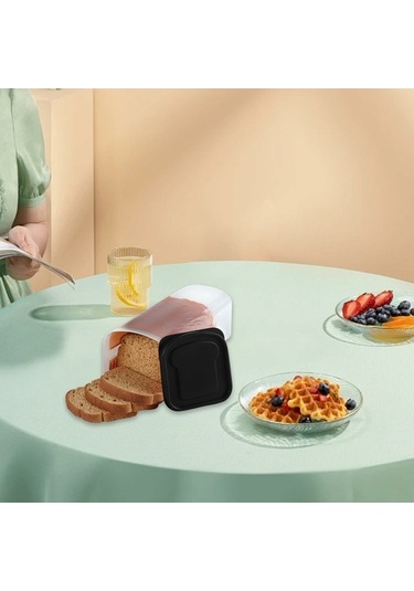 Pazly Kapaklı Hava Geçirmez Ekmek Saklama Kaba Şeffaf Plastik Mutfak Ekmek Kutusu Bpa İçermez, Fda Yok Siyah Siyah