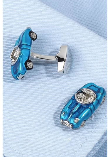 Omark Cotton Blue Classic Car Cufflinks Mavi
